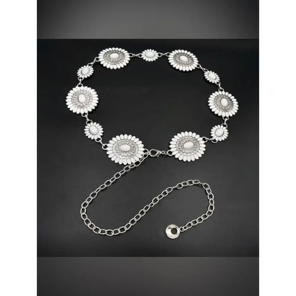 Bohemian white flower belt A413